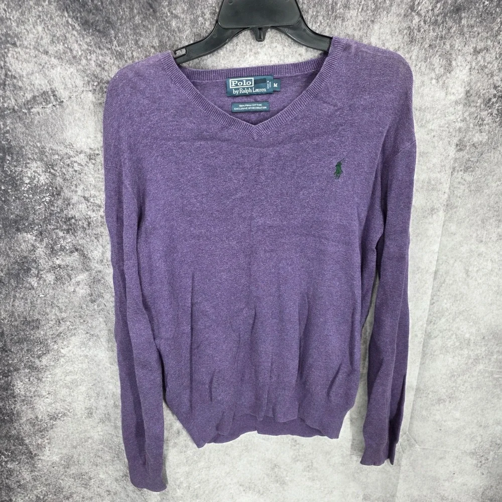 Polo Ralph Lauren Sweater Mens Medium Purple V Neck Pullover Preppy Pima Cotton